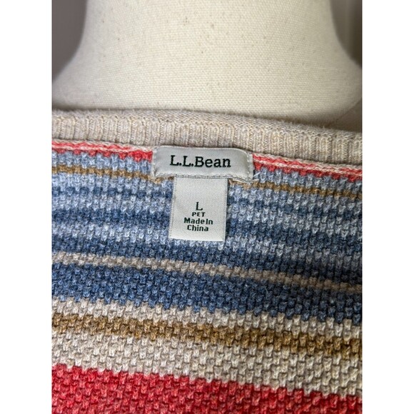 L.L. Bean Cotton Striped Pullover Sweater Large Petite Blue Pink Beige - Picture 9 of 9